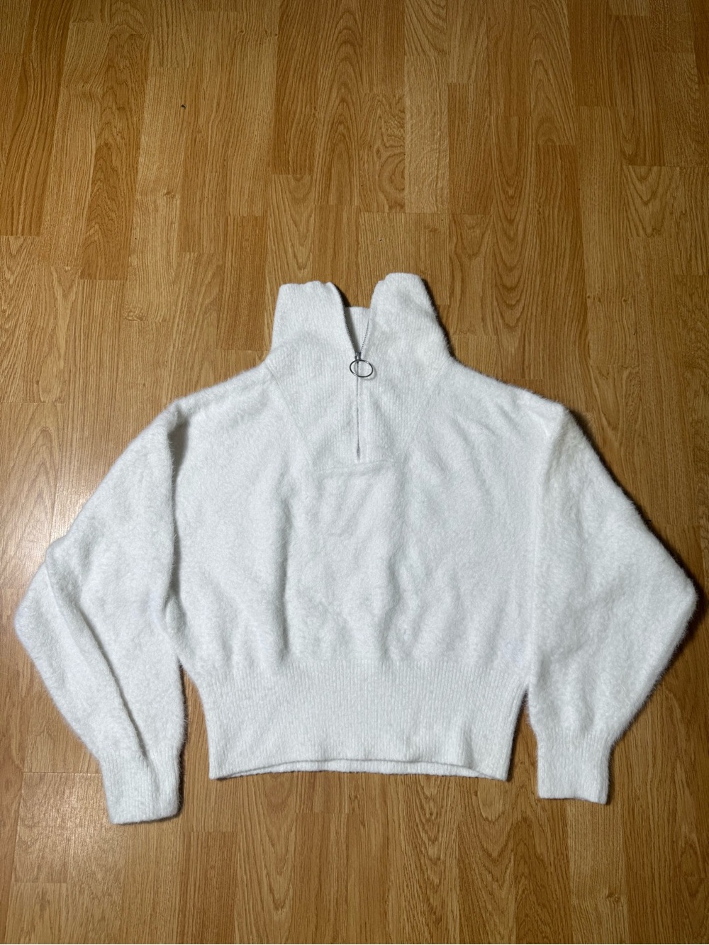 H&M White Women's Half-Zip Funnel Neck Crop Sweater - Size S